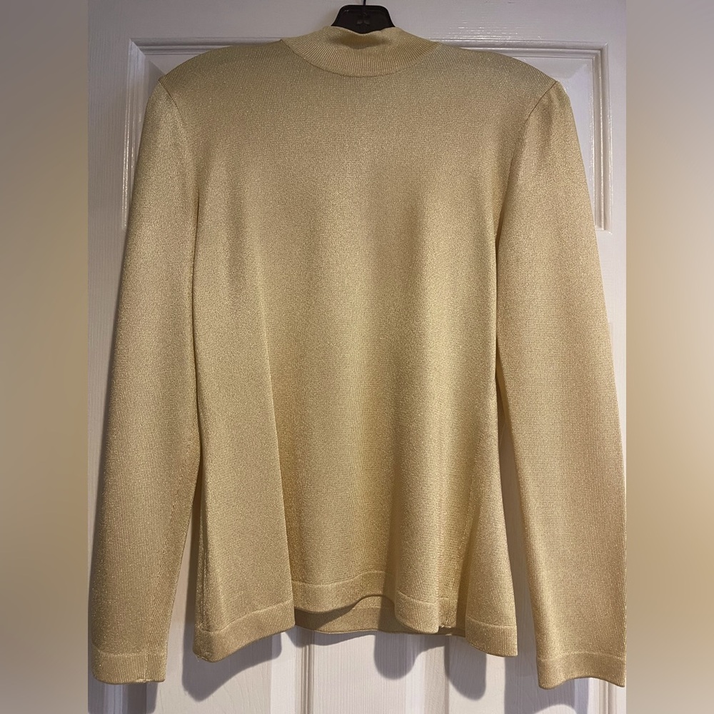 Vintage ST. John Collection Evening by Marie Gray Gold metallic turtleneck Sz Sm